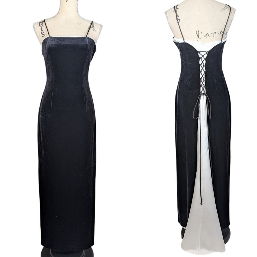 Vintage Y2K Betsey & Adam Velvet Long Formal Dress Black and White
